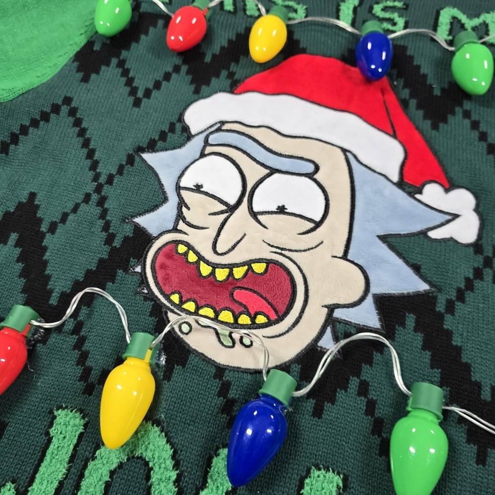 Spencer's Workshop Sweater Mens Medium Rick And Morty Light‎ Up Ugly Xmas - Picture 8 of 14